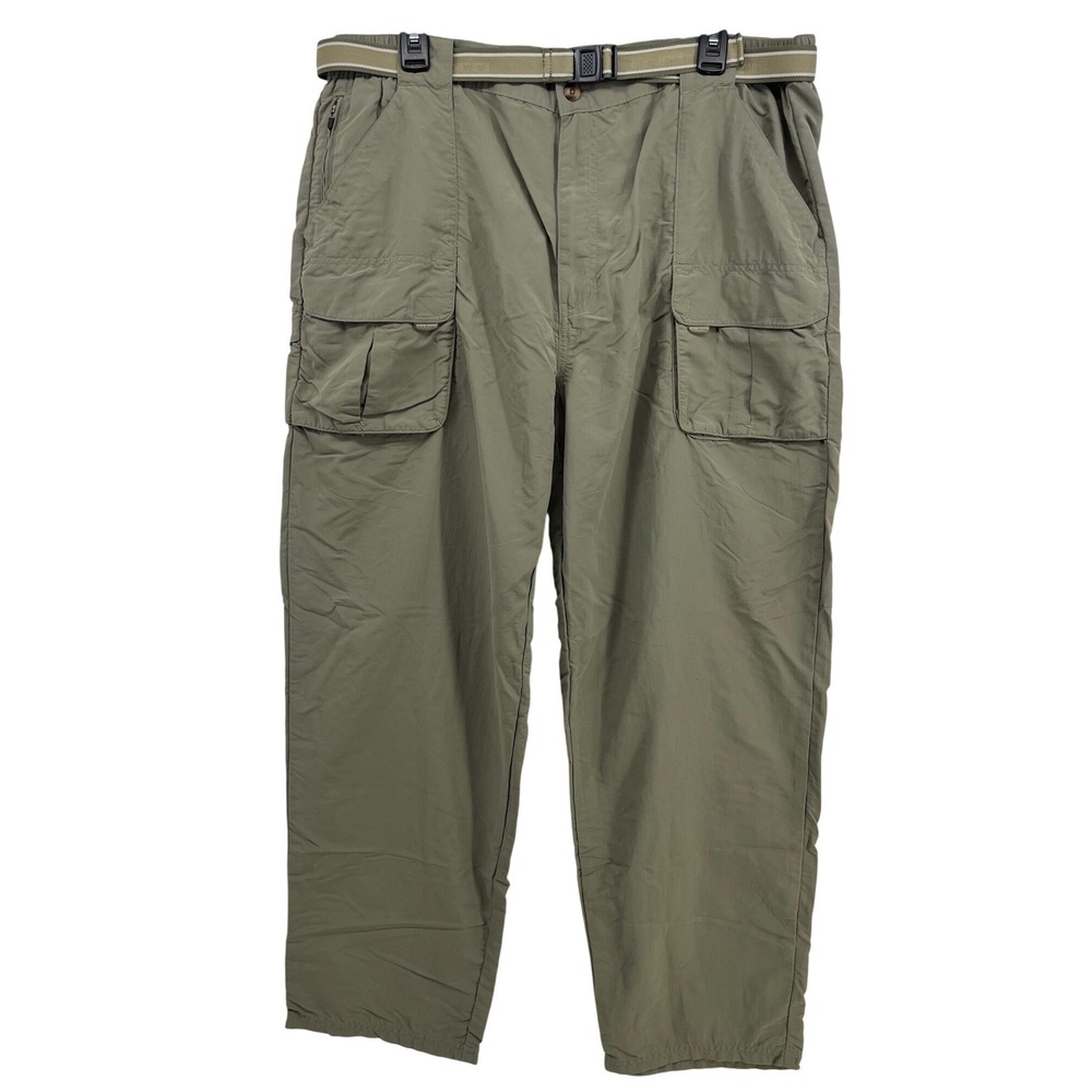 LL Bean Mens Cargo Pants‎ Khaki Nylon Belted Hiking Outdoor Size XL REG
